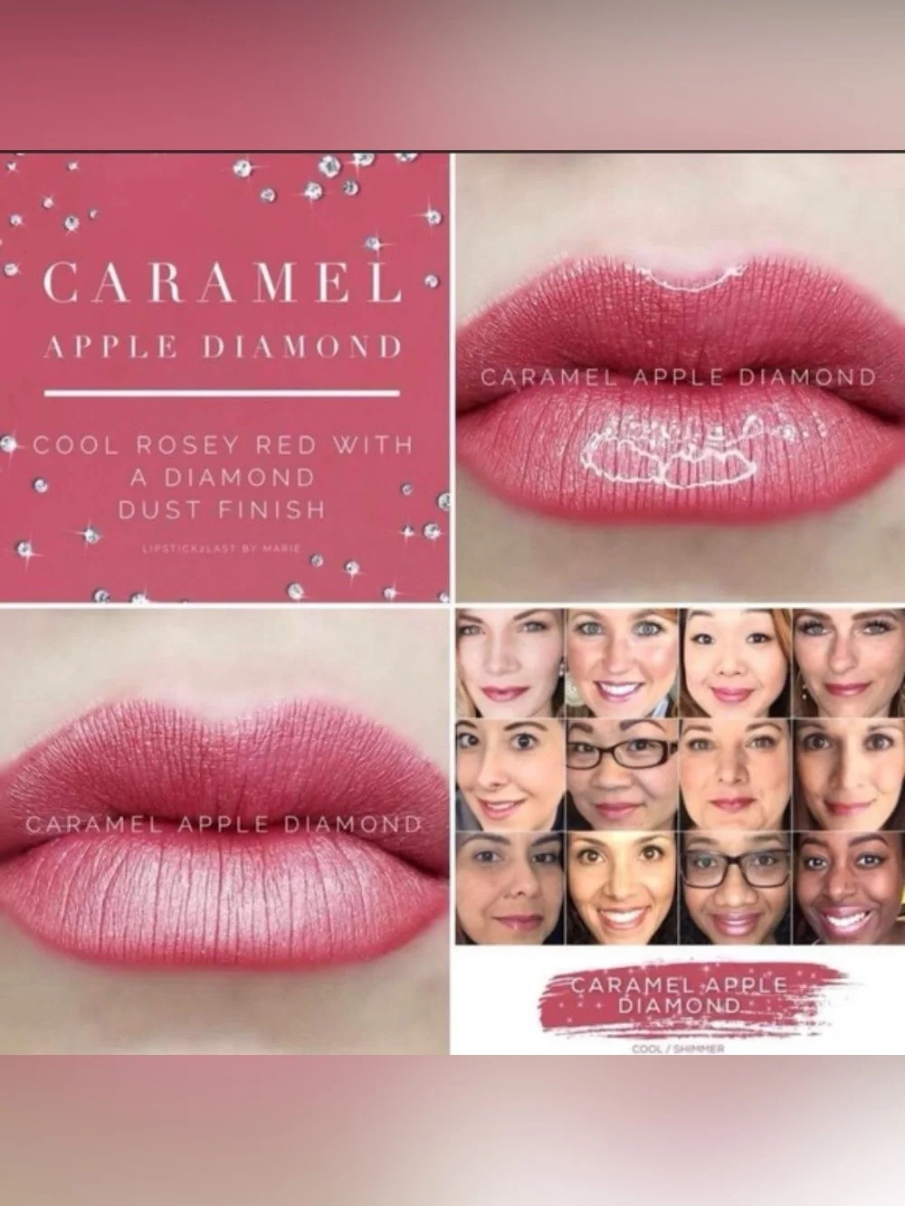 LipSense Caramel Apple Diamond Shimmer Lip Color - Cool Rosey Red